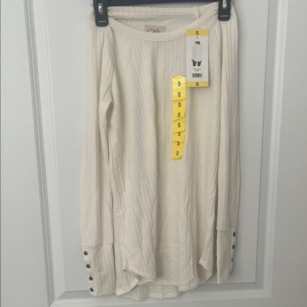 Cream Button-Detail Women's Long Sleeve Top